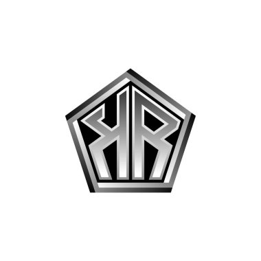 Modern geometrik gümüş şekilli KR Monogram logo harfi. Geometrik şekil yuvarlanmış, daire dikdörtgeni ve üçgen şekil logosu dizaynı