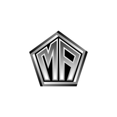 Ma Monogram logo harfi ve modern geometrik gümüş stil tasarımı. Geometrik şekil yuvarlanmış, daire dikdörtgeni ve üçgen şekil logosu dizaynı