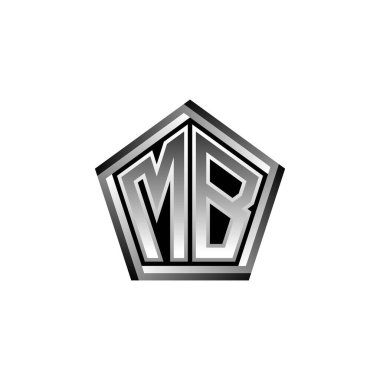 Modern geometrik gümüş stil tasarımlı MB Monogram logo harfi. Geometrik şekil yuvarlanmış, daire dikdörtgeni ve üçgen şekil logosu dizaynı