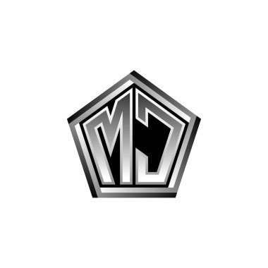 Modern geometrik gümüş stil tasarımlı MC Monogram logo harfi. Geometrik şekil yuvarlanmış, daire dikdörtgeni ve üçgen şekil logosu dizaynı
