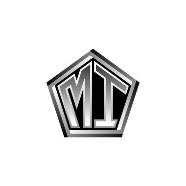 Modern geometrik gümüş stil tasarımlı MI Monogram logo harfi. Geometrik şekil yuvarlanmış, daire dikdörtgeni ve üçgen şekil logosu dizaynı