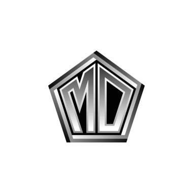 Modern geometrik gümüş stil tasarımlı MO Monogram logo harfi. Geometrik şekil yuvarlanmış, daire dikdörtgeni ve üçgen şekil logosu dizaynı