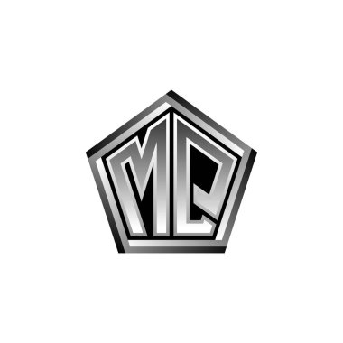 Modern geometrik gümüş stil tasarımlı MQ Monogram logo harfi. Geometrik şekil yuvarlanmış, daire dikdörtgeni ve üçgen şekil logosu dizaynı