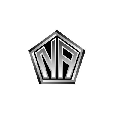NA Monogram logo harfi modern geometrik gümüş stil tasarımı. Geometrik şekil yuvarlanmış, daire dikdörtgeni ve üçgen şekil logosu dizaynı