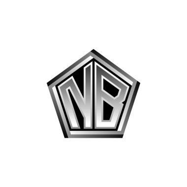 NB Monogram logo harfi modern geometrik gümüş stil tasarımı. Geometrik şekil yuvarlanmış, daire dikdörtgeni ve üçgen şekil logosu dizaynı