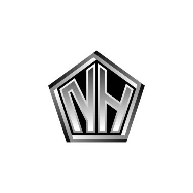 Modern geometrik gümüş şekilli NH Monogram logo harfi. Geometrik şekil yuvarlanmış, daire dikdörtgeni ve üçgen şekil logosu dizaynı