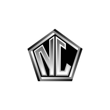 Modern geometrik gümüş şekilli NJ Monogram logo harfi. Geometrik şekil yuvarlanmış, daire dikdörtgeni ve üçgen şekil logosu dizaynı