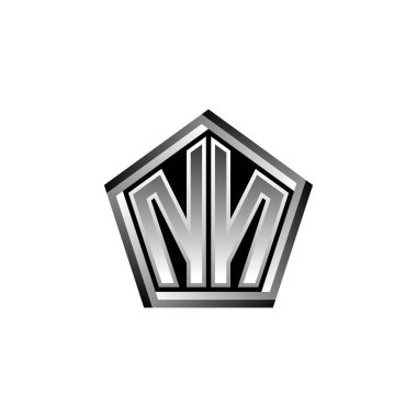 Modern geometrik gümüş şekilli NN Monogram logo harfi. Geometrik şekil yuvarlanmış, daire dikdörtgeni ve üçgen şekil logosu dizaynı