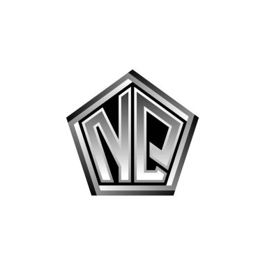 Modern geometrik gümüş şekilli NQ Monogram logo harfi. Geometrik şekil yuvarlanmış, daire dikdörtgeni ve üçgen şekil logosu dizaynı