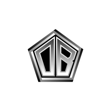 Modern geometrik gümüş şekilli OB Monogram logo harfi. Geometrik şekil yuvarlanmış, daire dikdörtgeni ve üçgen şekil logosu dizaynı