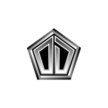 Aşırı dozda Monogram logo harfi, modern geometrik gümüş stil tasarımı. Geometrik şekil yuvarlanmış, daire dikdörtgeni ve üçgen şekil logosu dizaynı