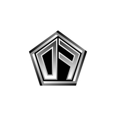Modern geometrik gümüş stil tasarımlı Monogram logo harfi. Geometrik şekil yuvarlanmış, daire dikdörtgeni ve üçgen şekil logosu dizaynı