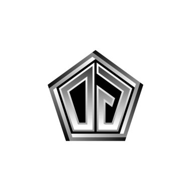 Modern geometrik gümüş şekilli OG Monogram logo harfi. Geometrik şekil yuvarlanmış, daire dikdörtgeni ve üçgen şekil logosu dizaynı