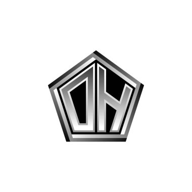 Modern geometrik gümüş şekilli logo harfli OH Monogram. Geometrik şekil yuvarlanmış, daire dikdörtgeni ve üçgen şekil logosu dizaynı