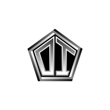 Modern geometrik gümüş şekilli logo harfli OI Monogram harfi. Geometrik şekil yuvarlanmış, daire dikdörtgeni ve üçgen şekil logosu dizaynı