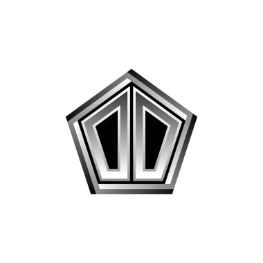 Modern geometrik gümüş tasarımlı OO Monogram logo harfi. Geometrik şekil yuvarlanmış, daire dikdörtgeni ve üçgen şekil logosu dizaynı
