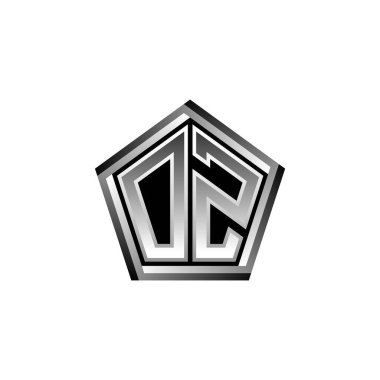 Modern geometrik gümüş şekilli OZ Monogram logo harfi. Geometrik şekil yuvarlanmış, daire dikdörtgeni ve üçgen şekil logosu dizaynı