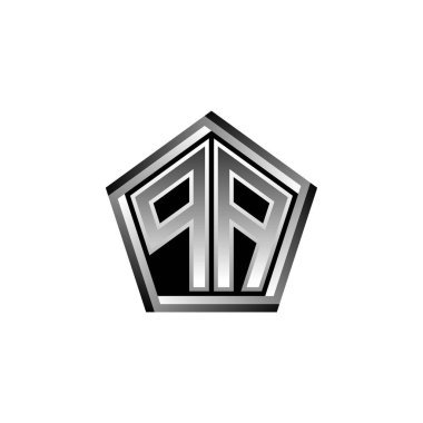 PA Monogram logo harfi ve modern geometrik gümüş stil tasarımı. Geometrik şekil yuvarlanmış, daire dikdörtgeni ve üçgen şekil logosu dizaynı