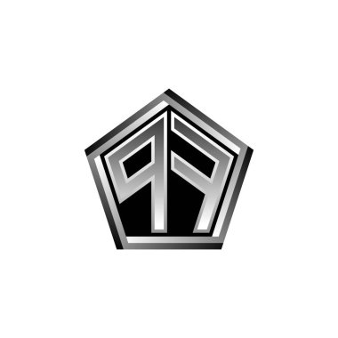 PF Monogram logo harfi ve modern geometrik gümüş stil tasarımı. Geometrik şekil yuvarlanmış, daire dikdörtgeni ve üçgen şekil logosu dizaynı