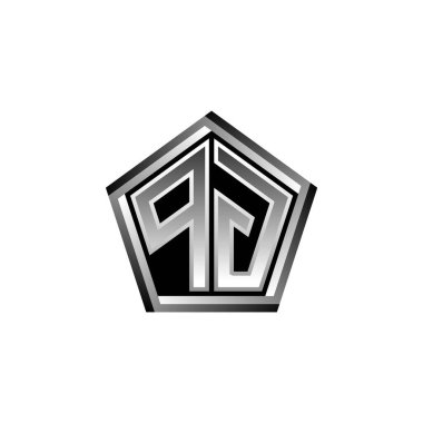 Modern geometrik gümüş şekilli PG Monogram logo harfi. Geometrik şekil yuvarlanmış, daire dikdörtgeni ve üçgen şekil logosu dizaynı
