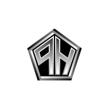 Modern geometrik gümüş stil tasarımlı PH Monogram logo harfi. Geometrik şekil yuvarlanmış, daire dikdörtgeni ve üçgen şekil logosu dizaynı