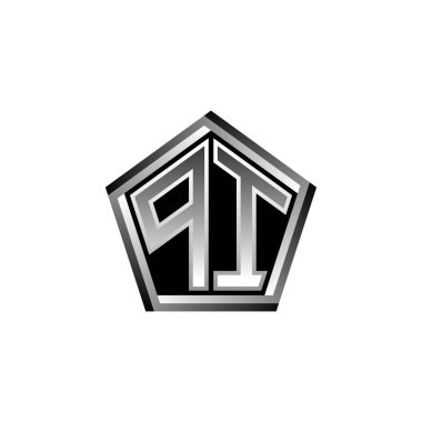 Modern geometrik gümüş şekilli PI Monogram logo harfi. Geometrik şekil yuvarlanmış, daire dikdörtgeni ve üçgen şekil logosu dizaynı