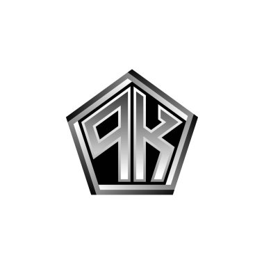 Modern geometrik gümüş şekilli PK Monogram logo harfi. Geometrik şekil yuvarlanmış, daire dikdörtgeni ve üçgen şekil logosu dizaynı