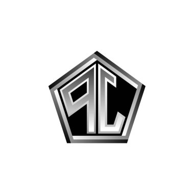 Modern geometrik gümüş şekilli PJ Monogram logo harfi. Geometrik şekil yuvarlanmış, daire dikdörtgeni ve üçgen şekil logosu dizaynı