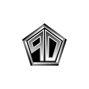 Modern geometrik gümüş stil tasarımlı PO Monogram logo harfi. Geometrik şekil yuvarlanmış, daire dikdörtgeni ve üçgen şekil logosu dizaynı