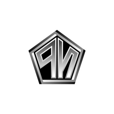 Modern geometrik gümüş stil tasarımlı PN Monogram logo harfi. Geometrik şekil yuvarlanmış, daire dikdörtgeni ve üçgen şekil logosu dizaynı