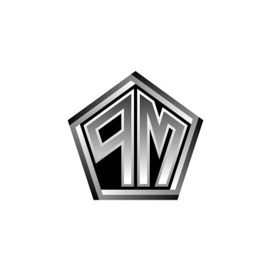 Modern geometrik gümüş tasarımlı Başbakan Monogram logo mektubu. Geometrik şekil yuvarlanmış, daire dikdörtgeni ve üçgen şekil logosu dizaynı