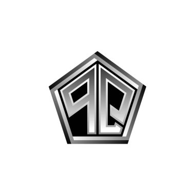 Modern geometrik gümüş şekilli PQ Monogram logo harfi. Geometrik şekil yuvarlanmış, daire dikdörtgeni ve üçgen şekil logosu dizaynı