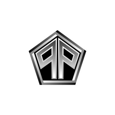 PP Monogram logo harfi modern geometrik gümüş stil tasarımı. Geometrik şekil yuvarlanmış, daire dikdörtgeni ve üçgen şekil logosu dizaynı