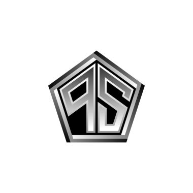PS Monogram logo harfi modern geometrik gümüş stil tasarımı. Geometrik şekil yuvarlanmış, daire dikdörtgeni ve üçgen şekil logosu dizaynı
