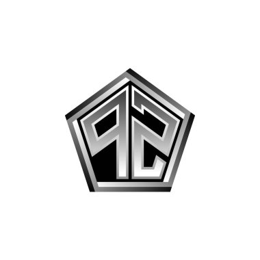 Modern geometrik gümüş stil tasarımlı PZ Monogram logo harfi. Geometrik şekil yuvarlanmış, daire dikdörtgeni ve üçgen şekil logosu dizaynı