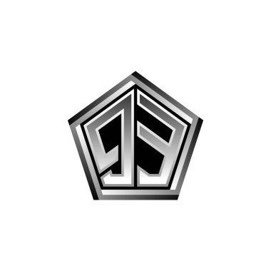 QE Monogram logo harfi ve modern geometrik gümüş stil tasarımı. Geometrik şekil yuvarlanmış, daire dikdörtgeni ve üçgen şekil logosu dizaynı