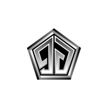 Modern geometrik gümüş şekilli QG Monogram logo harfi. Geometrik şekil yuvarlanmış, daire dikdörtgeni ve üçgen şekil logosu dizaynı