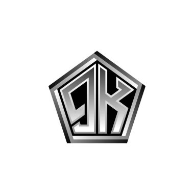 QK Monogram logo harfi ve modern geometrik gümüş stil tasarımı. Geometrik şekil yuvarlanmış, daire dikdörtgeni ve üçgen şekil logosu dizaynı