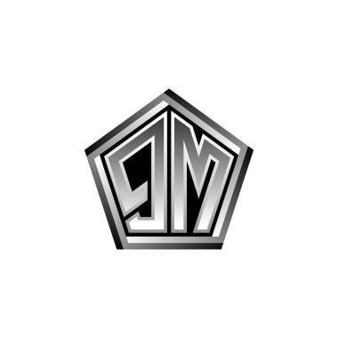 Modern geometrik gümüş stil tasarımlı QM Monogram logo harfi. Geometrik şekil yuvarlanmış, daire dikdörtgeni ve üçgen şekil logosu dizaynı