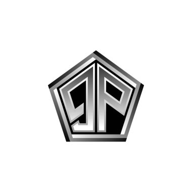 QP Monogram logo harfi ve modern geometrik gümüş stil tasarımı. Geometrik şekil yuvarlanmış, daire dikdörtgeni ve üçgen şekil logosu dizaynı