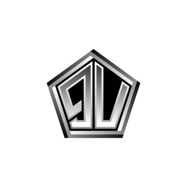 QU Monogram logo harfi ve modern geometrik gümüş stil tasarımı. Geometrik şekil yuvarlanmış, daire dikdörtgeni ve üçgen şekil logosu dizaynı