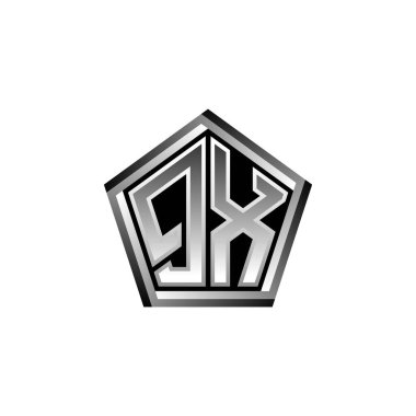 Modern geometrik gümüş stil tasarımlı QX Monogram logo harfi. Geometrik şekil yuvarlanmış, daire dikdörtgeni ve üçgen şekil logosu dizaynı