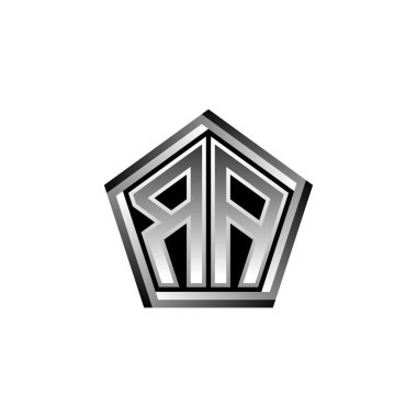 RA Monogram logo harfinin modern geometrik gümüş tasarımı. Geometrik şekil yuvarlanmış, daire dikdörtgeni ve üçgen şekil logosu dizaynı