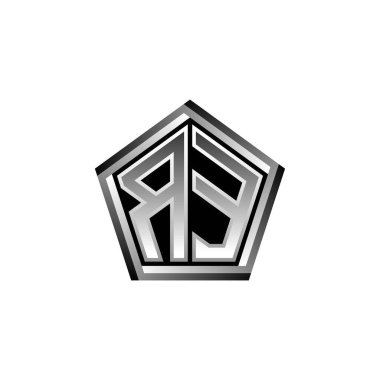 RE Monogram logo harfi modern geometrik gümüş stil tasarımı. Geometrik şekil yuvarlanmış, daire dikdörtgeni ve üçgen şekil logosu dizaynı