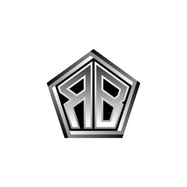 Modern geometrik gümüş şekilli RB Monogram logo harfi. Geometrik şekil yuvarlanmış, daire dikdörtgeni ve üçgen şekil logosu dizaynı