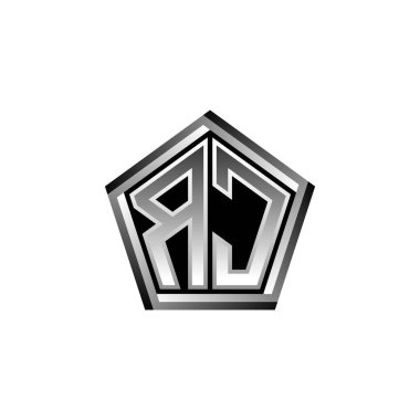 RC Monogram logo harfi modern geometrik gümüş stil tasarımı. Geometrik şekil yuvarlanmış, daire dikdörtgeni ve üçgen şekil logosu dizaynı