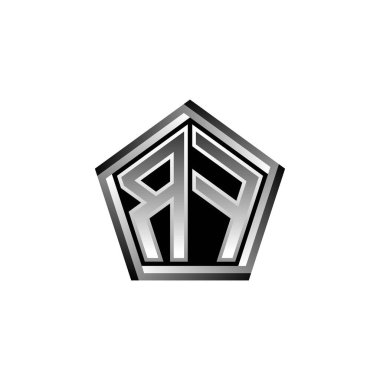 RF Monogram logo harfi ve modern geometrik gümüş stil tasarımı. Geometrik şekil yuvarlanmış, daire dikdörtgeni ve üçgen şekil logosu dizaynı