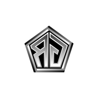 Modern geometrik gümüş şekilli RG Monogram logo harfi. Geometrik şekil yuvarlanmış, daire dikdörtgeni ve üçgen şekil logosu dizaynı