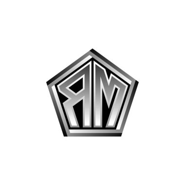 RM Monogram logo harfi ve modern geometrik gümüş stil tasarımı. Geometrik şekil yuvarlanmış, daire dikdörtgeni ve üçgen şekil logosu dizaynı