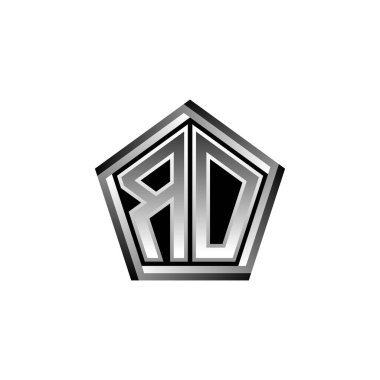 Modern geometrik gümüş şekilli RO Monogram logo harfi. Geometrik şekil yuvarlanmış, daire dikdörtgeni ve üçgen şekil logosu dizaynı